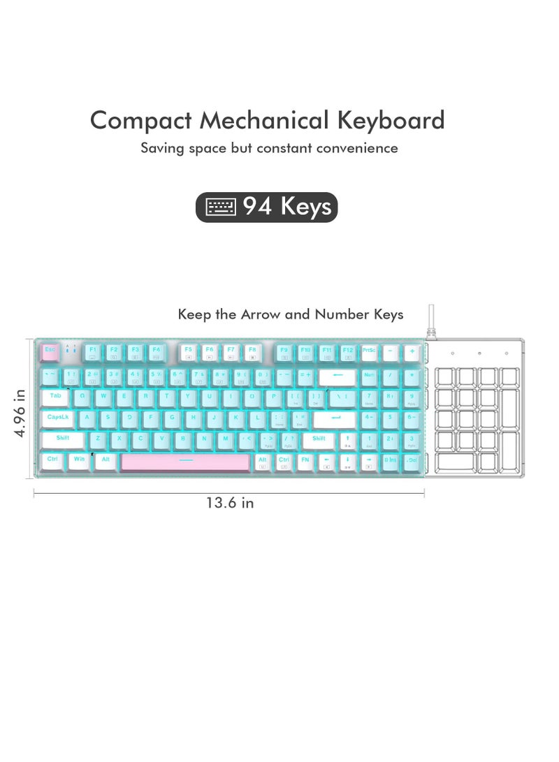 E-YOOSO Z-19 94Keys Mechanical Keyboard, Red Switches Wired Gaming Keyboard with Blue Backlit, Arrow Keys & Numpad for PC/Mac Gamer - Blue White  - Image 4
