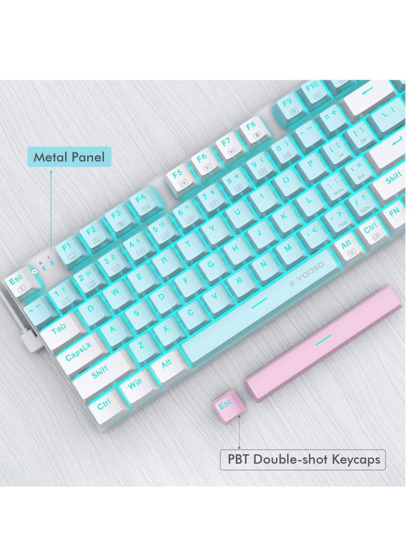 E-YOOSO Z-19 94Keys Mechanical Keyboard, Red Switches Wired Gaming Keyboard with Blue Backlit, Arrow Keys & Numpad for PC/Mac Gamer - Blue White  - Image 3