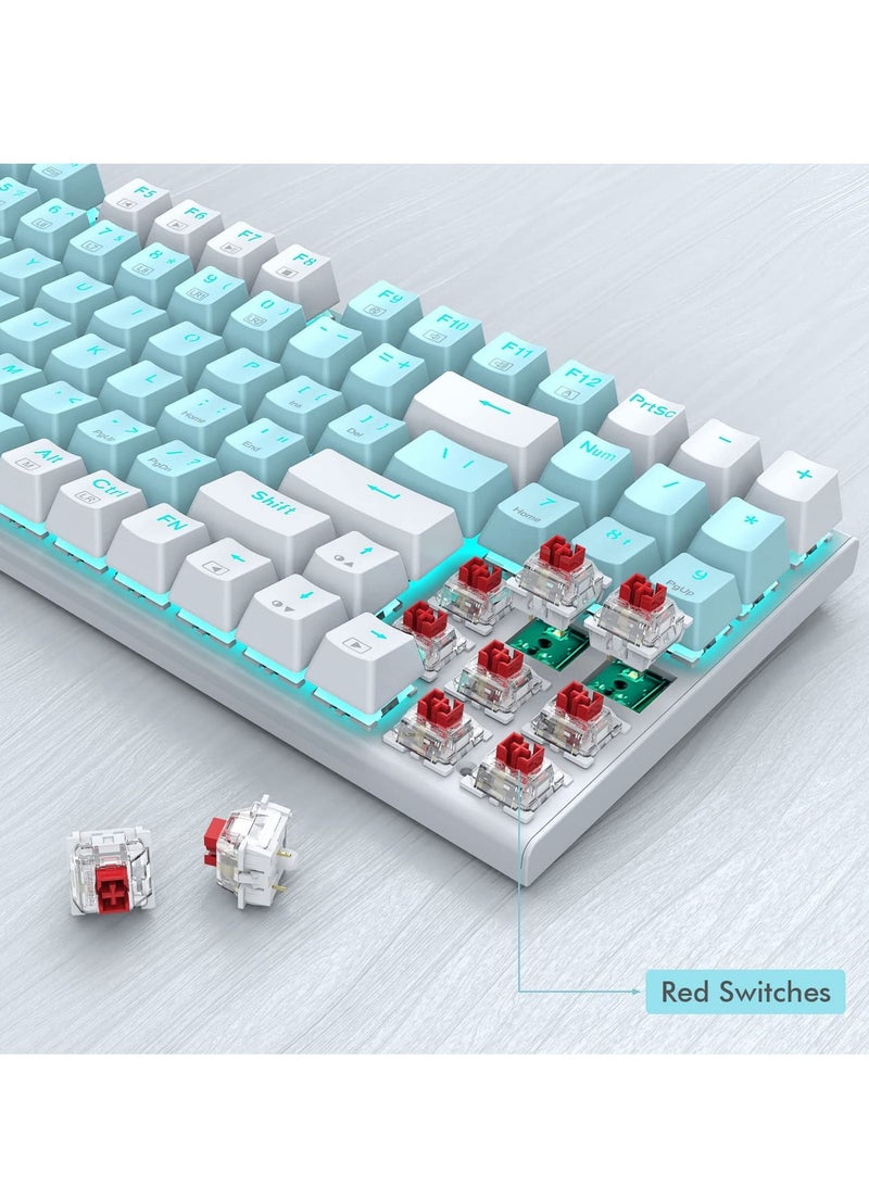 E-YOOSO Z-19 94Keys Mechanical Keyboard, Red Switches Wired Gaming Keyboard with Blue Backlit, Arrow Keys & Numpad for PC/Mac Gamer - Blue White  - Image 2
