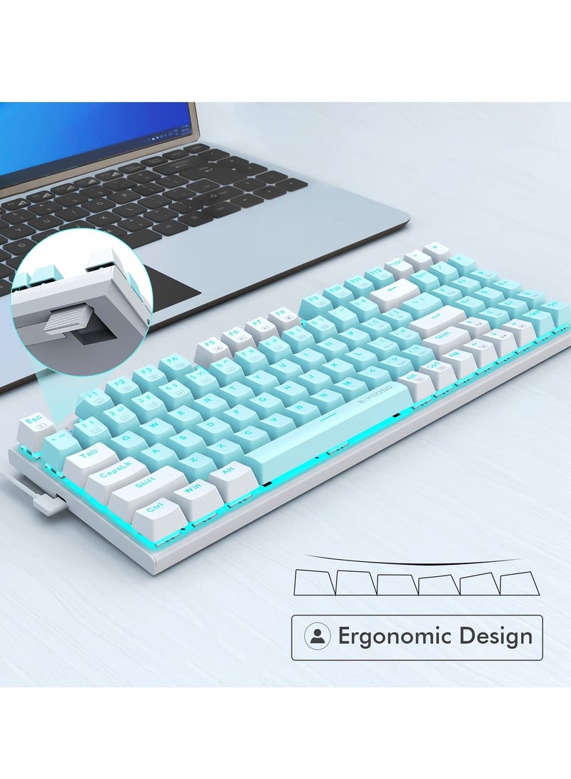 E-YOOSO Z-19 94Keys Mechanical Keyboard, Red Switches Wired Gaming Keyboard with Blue Backlit, Arrow Keys & Numpad for PC/Mac Gamer - Blue White  - Image 5