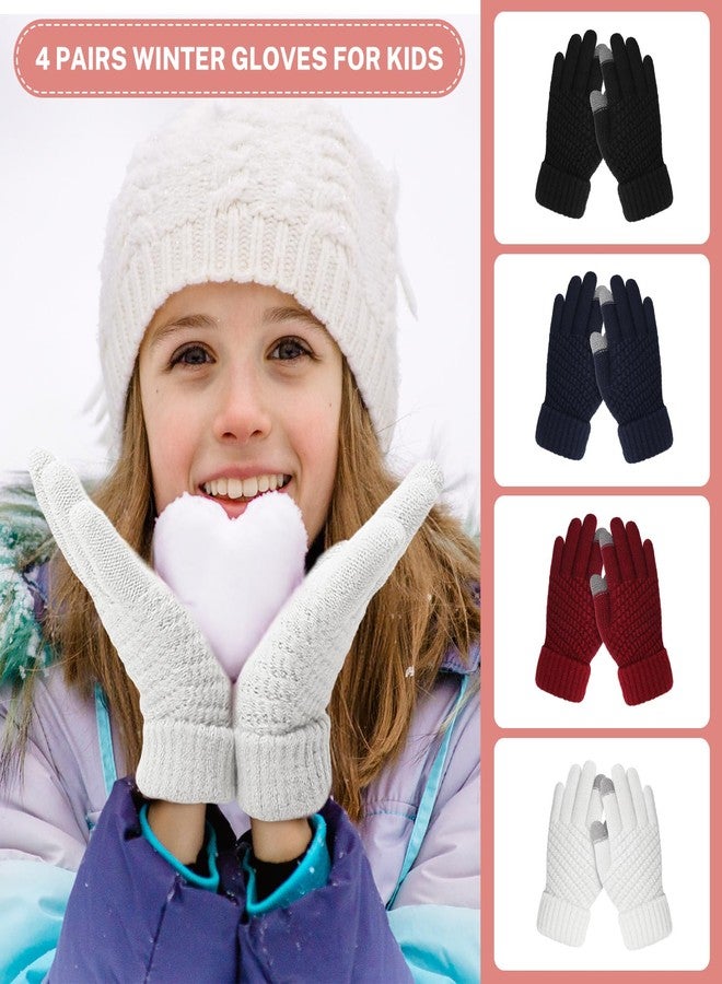Clothclose 4 Pairs Kids Winter Gloves for Boys Girls - Warm Winter Gloves for Kid, Knit Thermal Kid Gloves Touchscreen Toddler Gloves, Soft Fleece Lined Kids Mittens for Cold Weather - Image 2