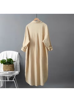 REOCLE Women's Maxi Dress Cotton Linen Shirts Long Sleeve Button Down Blouses Oversized Tops Casual Loose Cardigan Shirts  - Image 3