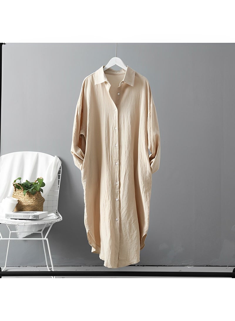 REOCLE Women's Maxi Dress Cotton Linen Shirts Long Sleeve Button Down Blouses Oversized Tops Casual Loose Cardigan Shirts - Image 2