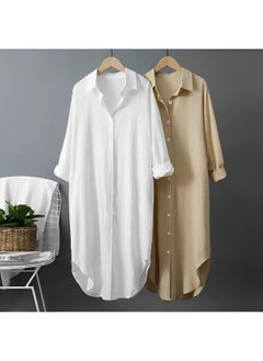 REOCLE Women's Maxi Dress Cotton Linen Shirts Long Sleeve Button Down Blouses Oversized Tops Casual Loose Cardigan Shirts  - Image 4