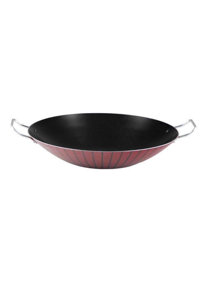 Bister Stripy Classy Wok 36cm - Dark Red Aluminum Non-Stick Deep Frying Pan with Teflon Coating, Dual Side Handles & Heat-Resistant Design - Image 1
