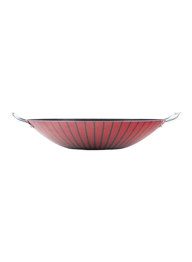 Bister Stripy Classy Wok 36cm - Dark Red Aluminum Non-Stick Deep Frying Pan with Teflon Coating, Dual Side Handles & Heat-Resistant Design - Image 3