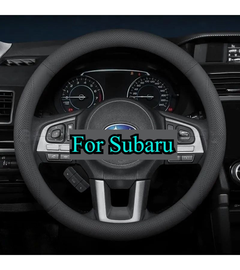 Breathable PU Leather Steering Cover 37 38cm For Subaru Red Blue Lines D Shape - Image 1