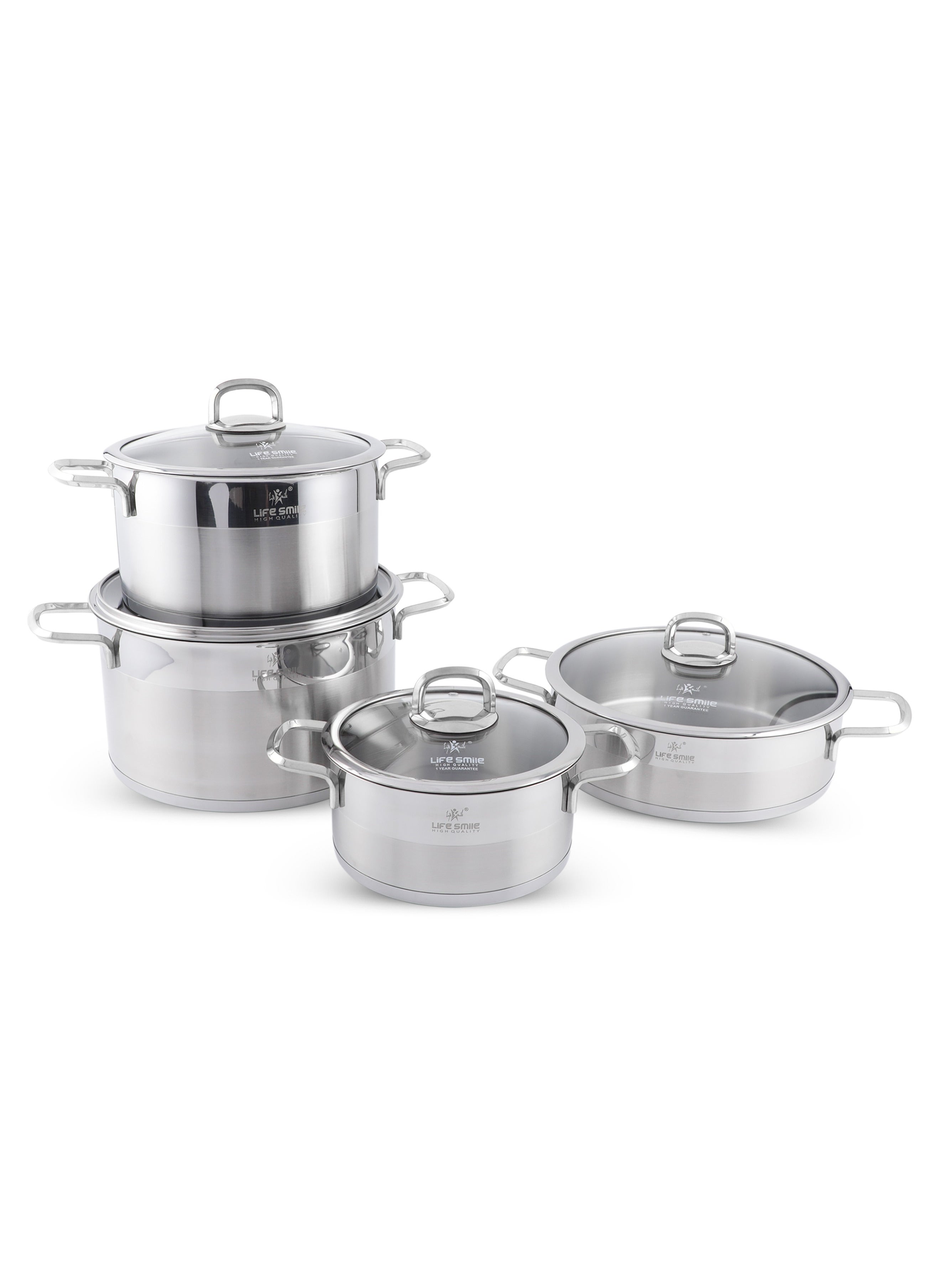 Premium 18/10 Stainless Steel Cookware Set - Pots and Pans Set Induction 3-Ply Thick Base Kitchen Cooking Set for Even Heating Includes Casserroles 16/20/24cm and Frying Pan 28cm - Oven Safe Silver 