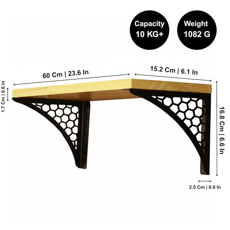 Spillbox معبد بويا المنزلي الخشبي | رف معدني أبيض | قابل للتعليق على الحائط | تجميع سهل بالبراغي | معبد منزلي لغرفة البوجا | حامل بوجا | معبد - سداسي (أسود كبير) - Image 2
