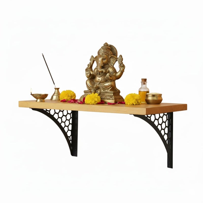 Spillbox معبد بويا المنزلي الخشبي | رف معدني أبيض | قابل للتعليق على الحائط | تجميع سهل بالبراغي | معبد منزلي لغرفة البوجا | حامل بوجا | معبد - سداسي (أسود كبير) - Image 5