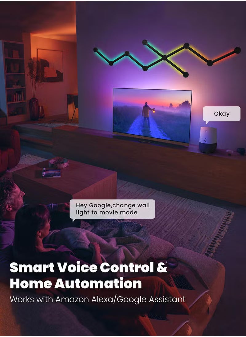 WALALLA RGB Smart LED 9 Light Lines Music Sync Home Wall Creative Decor Light With 16M+ Colors WiFi LED Wall Lights For Gaming Room Bedroom Led Wall Decor Light Starter Kit Work Dual Mode Symphony Wall Light - Image 4