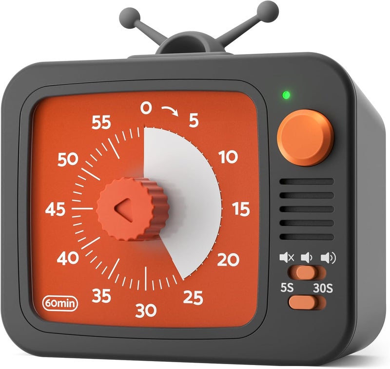 LIORQUE Visual Timer 60 Minute Countdown Timer for Children and Adults Quiet Timer with Silicone Housing Pause Function Rechargeable Battery for Kitchen School Office (Black + Orange) - Image 1