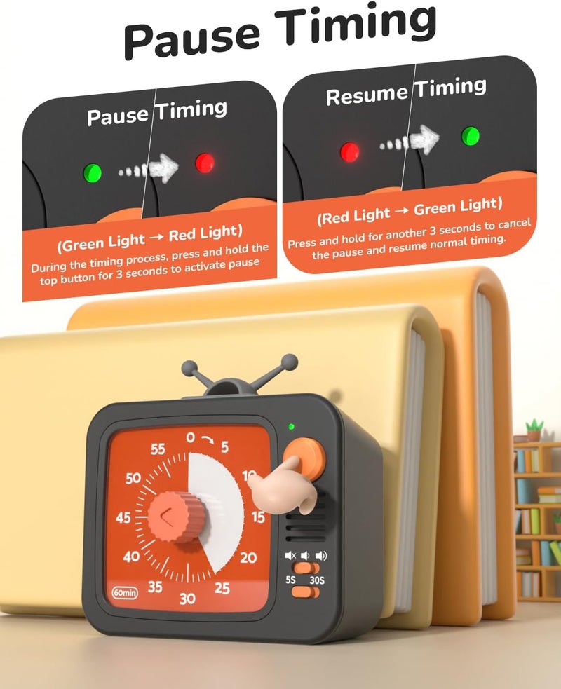 LIORQUE Visual Timer 60 Minute Countdown Timer for Children and Adults Quiet Timer with Silicone Housing Pause Function Rechargeable Battery for Kitchen School Office (Black + Orange) - Image 4