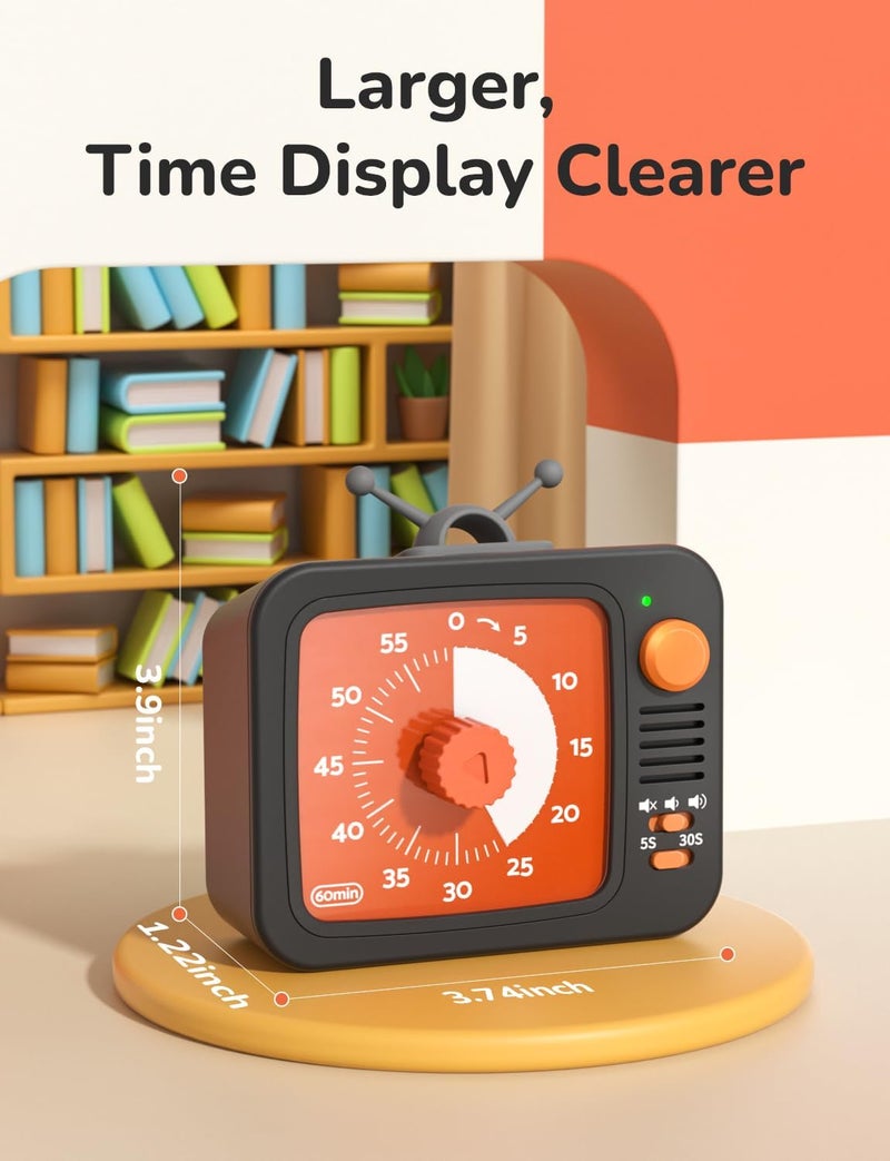 LIORQUE Visual Timer 60 Minute Countdown Timer for Children and Adults Quiet Timer with Silicone Housing Pause Function Rechargeable Battery for Kitchen School Office (Black + Orange) - Image 3