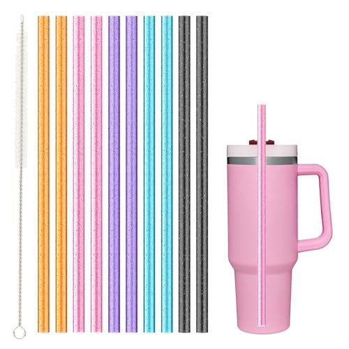 Replacement Straw for Stanley Cup 40 oz 30 oz 64 oz Tumbler 10 Pack Long Reusable Color Straws with Cleaning Brush Dishwasher Safe Plastic Straws for stanley cup accessories