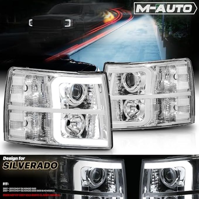 M-AUTO Projector Headlights Assembly Compatible With 07 08 09 10 11 12 13 Chevy Silverado 15000714 Silverado 2500 3500  Hd Models Black Housing Driver And Passenger Side Pair Set - Image 3