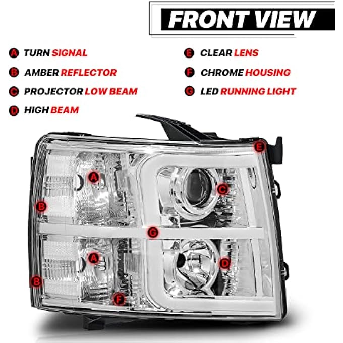 M-AUTO Projector Headlights Assembly Compatible With 07 08 09 10 11 12 13 Chevy Silverado 15000714 Silverado 2500 3500  Hd Models Black Housing Driver And Passenger Side Pair Set - Image 4