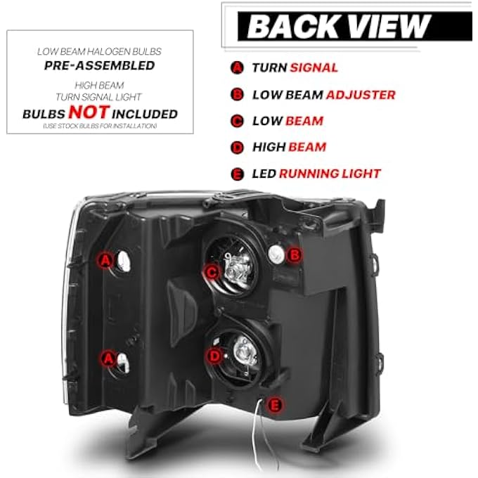 M-AUTO Projector Headlights Assembly Compatible With 07 08 09 10 11 12 13 Chevy Silverado 15000714 Silverado 2500 3500  Hd Models Black Housing Driver And Passenger Side Pair Set - Image 5