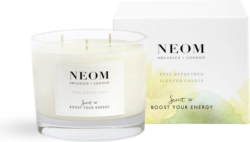 NEOM Feel Refreshed Scented Candle 3 Wick Lemon Basil Essential Oil Aromatherapy Candle Scent to Boost Your Energy