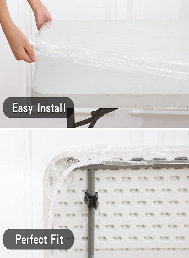 Pioggia مفرش طاولة مستطيل الشكل من الفينيل الشفاف من بيوجيا، مقاوم للماء، مطاطي، غطاء طاولة بلاستيكي واقي (8 أقدام - 30 × 96 بوصة) - Image 4