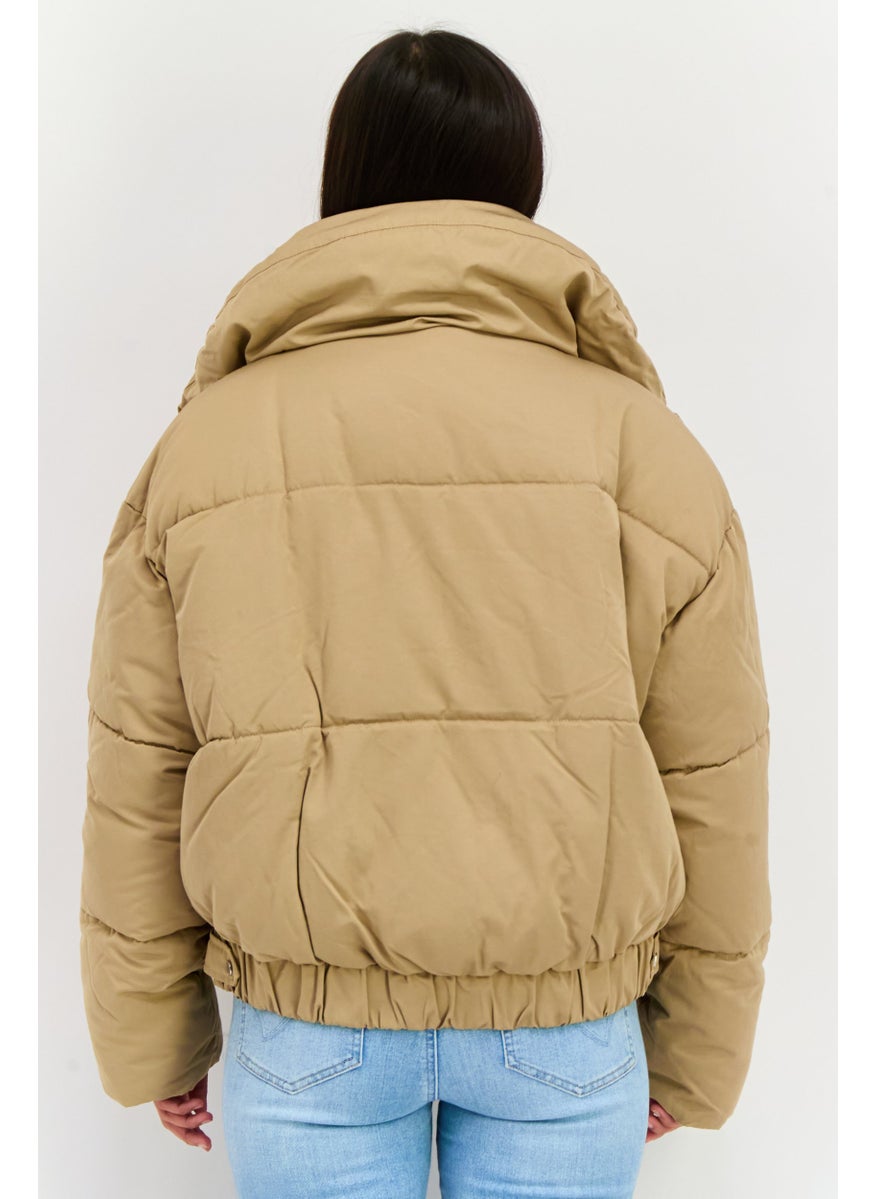 ESPRIT - Women Quilted Puffer Jacket, Tan - Image 1