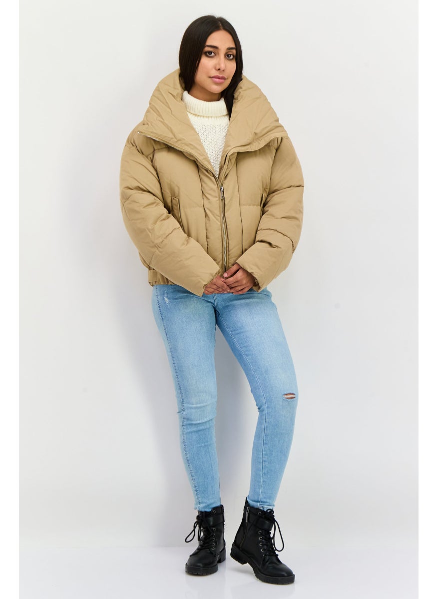 ESPRIT - Women Quilted Puffer Jacket, Tan - Image 1