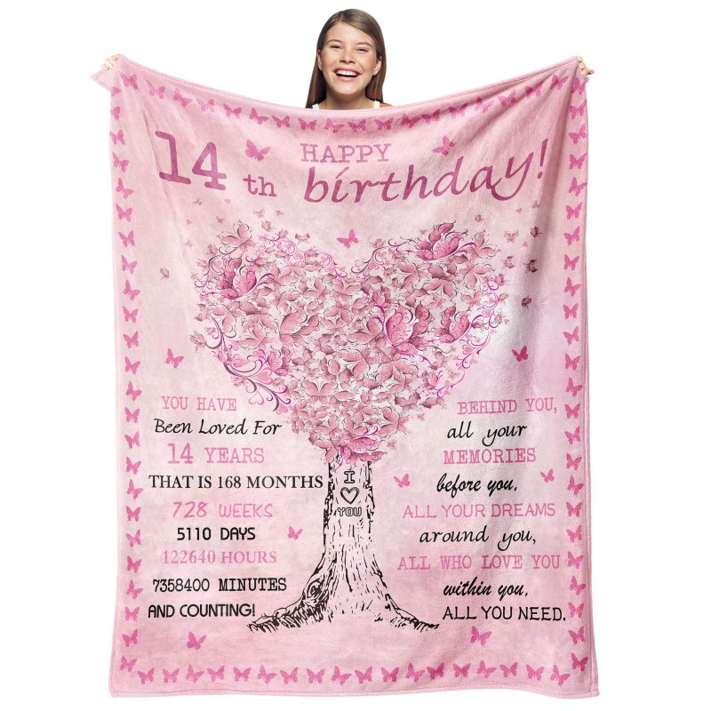 Gevuto Gifts for 14 Year Old Girl Blankets  14 Year Old Girl Gift Ideas Throw 50""X60""  Birthday Gifts for 14 Year Old Girl  14th Birthday Decorations/Gifts for Girls  Teen Girl Gifts 14 Years Old - Image 1