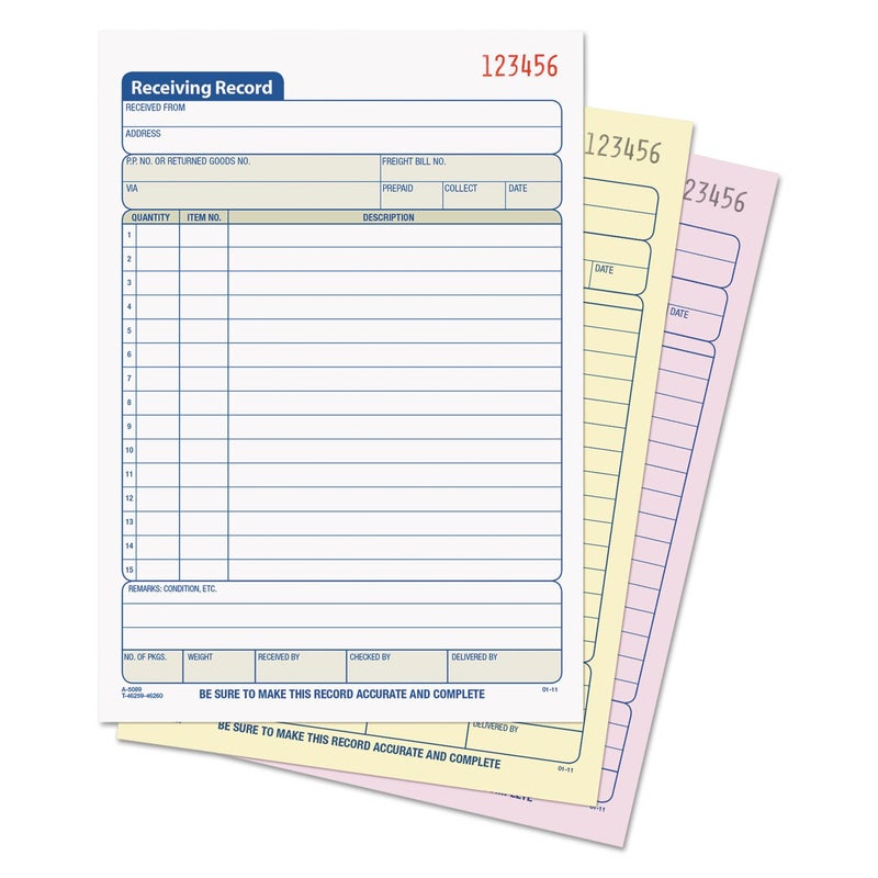 TOPS 46260 Receiving Record Book, 5 1/2 x 7 7/8, Three-Part Carbonless, 50 Sets/Book - Image 2
