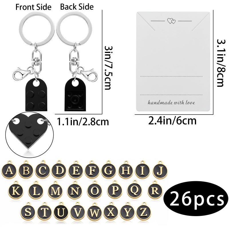 rosulasi Matching Heart Keychains for Couples Boyfriend Girlfriend Cute Brick Couple Keychain Valentines Day Gift for Him Her Husband (Black) - Image 2