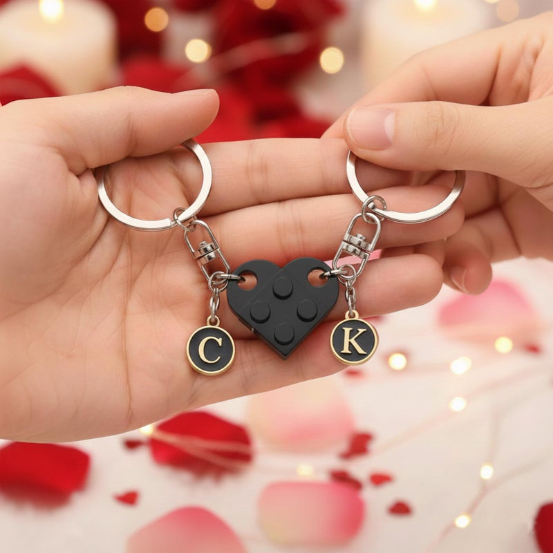 rosulasi Matching Heart Keychains for Couples Boyfriend Girlfriend Cute Brick Couple Keychain Valentines Day Gift for Him Her Husband (Black) - Image 5
