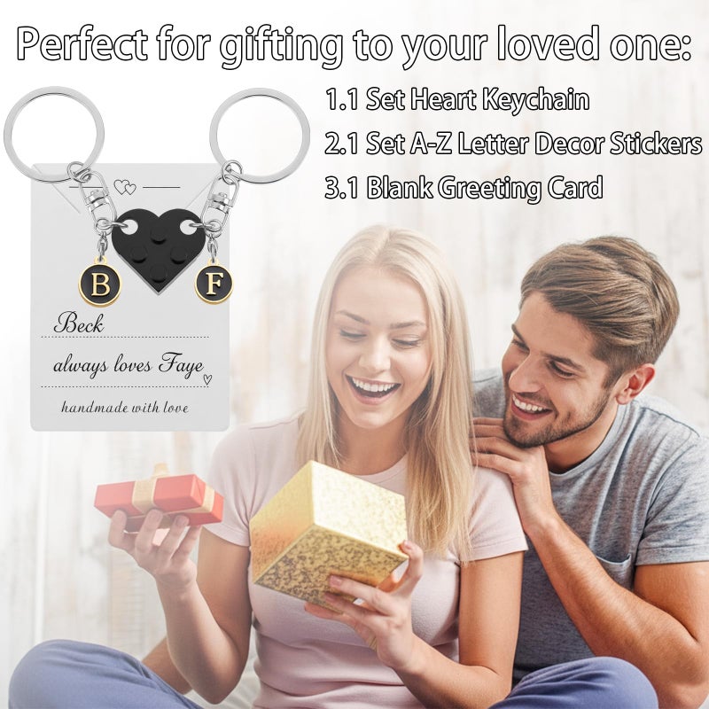 rosulasi Matching Heart Keychains for Couples Boyfriend Girlfriend Cute Brick Couple Keychain Valentines Day Gift for Him Her Husband (Black) - Image 3