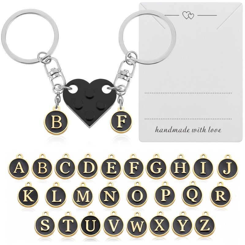 rosulasi Matching Heart Keychains for Couples Boyfriend Girlfriend Cute Brick Couple Keychain Valentines Day Gift for Him Her Husband (Black) - Image 1