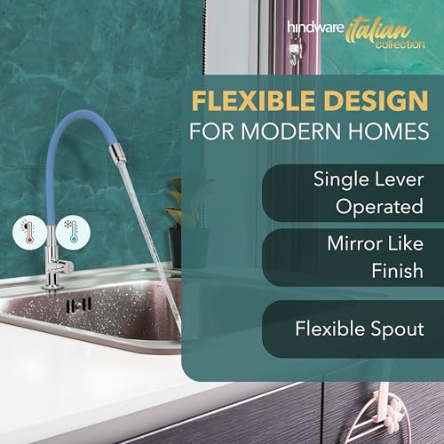 Hindware F920003CP Single Lever Hot and Cold Sink Mixer with Flexible Spout (Blue), Kitchen Mixer Tap - Image 2