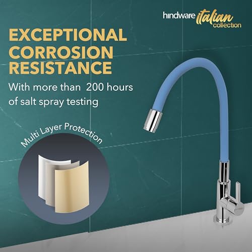 Hindware F920003CP Single Lever Hot and Cold Sink Mixer with Flexible Spout (Blue), Kitchen Mixer Tap - Image 5