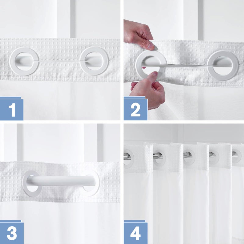 Furlinic Waffle Weave No Hook Shower Curtain with Snap in Fabric Liner Set,Heavy Duty Textured Bathroom Curtain with See Through Window,Waterproof & Machine Washable,Hotel Style,White,71x75 Inch - Image 4