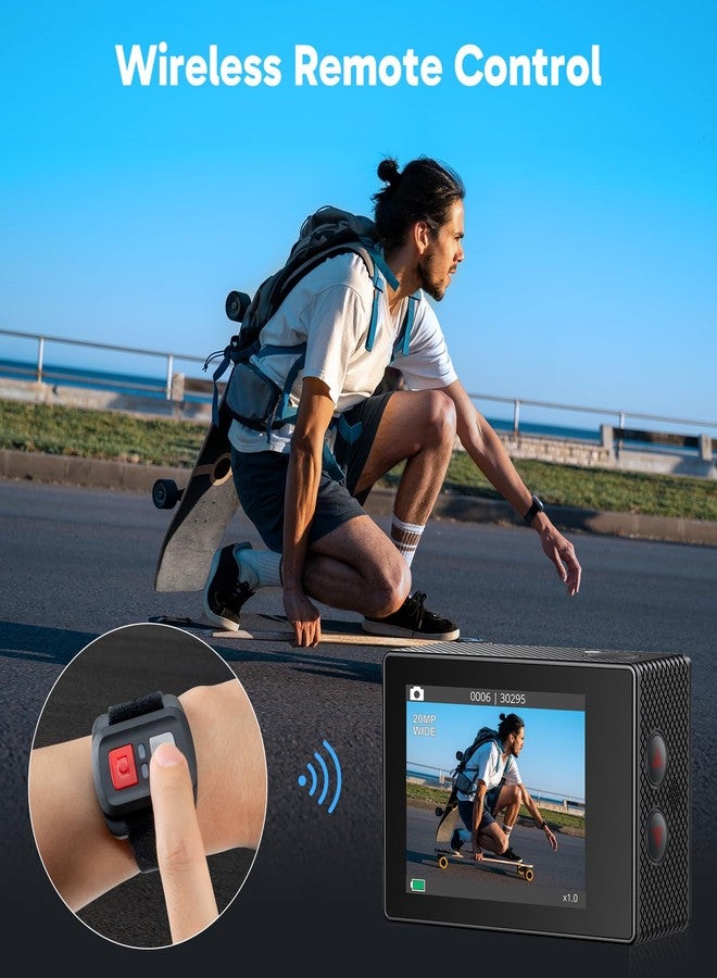 أكاسو مجموعة ملحقات كاميرا أكشن AKASO EK7000 بدقة 4K و30 إطارًا في الثانية مع بطاقة ذاكرة MicroSDXC U3 سعة 64 جيجابايت، كاميرا فائقة الدقة 131 قدمًا مقاومة للماء تحت الماء، جهاز تحكم عن بعد EIS وواي فاي، تكبير 4X، لون أسود - Image 5