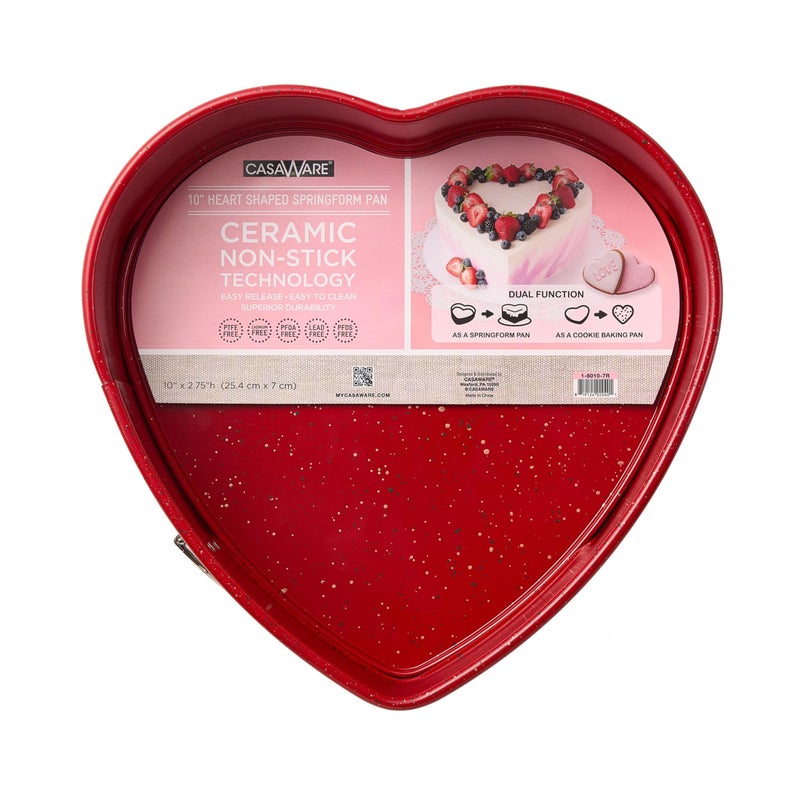 casaWare Heart Springform 10-Inch Pan, Ceramic Coated NonStick Red Granite - Image 1