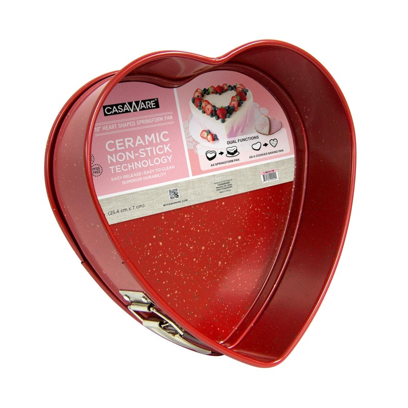 casaWare Heart Springform 10-Inch Pan, Ceramic Coated NonStick Red Granite - Image 2