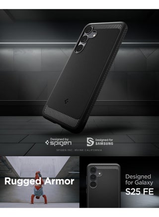 Rugged Armor for Samsung Galaxy S25 FE Case Cover with Carbon Fiber Textures - Matte Black - view 2