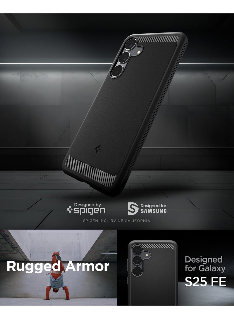 Spigen Rugged Armor for Samsung Galaxy S25 FE Case Cover with Carbon Fiber Textures - Matte Black - Image 2