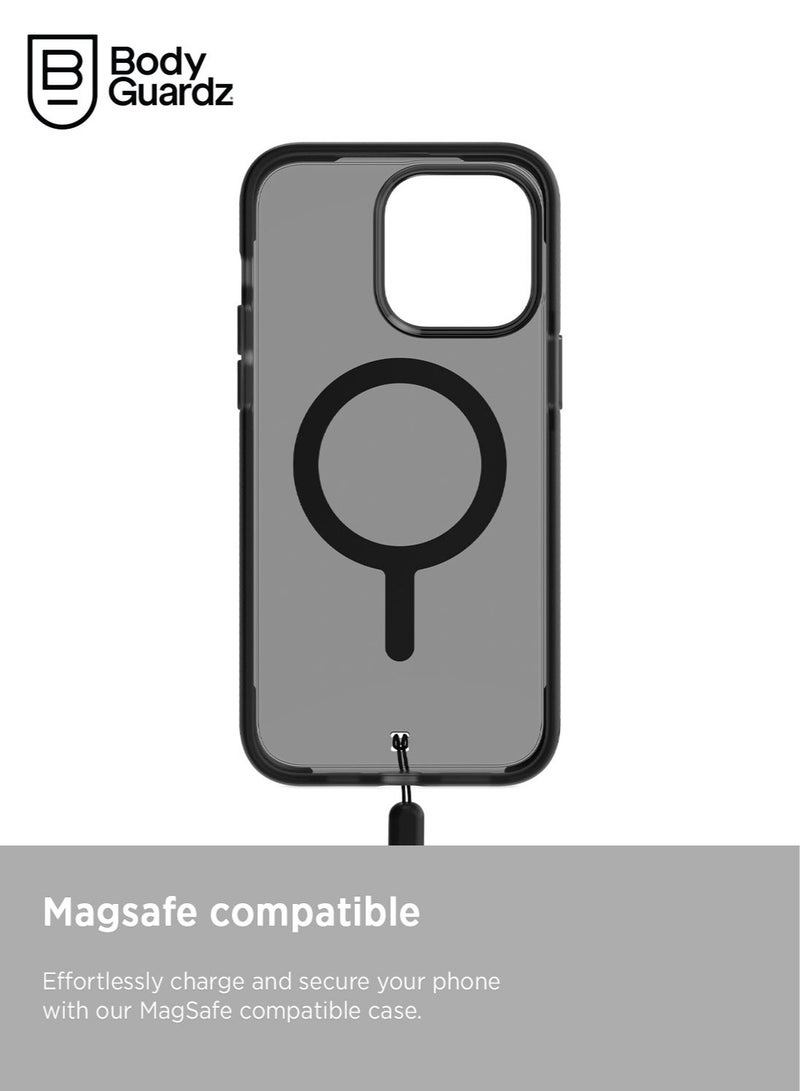 Bodyguardz Ace Pro for iPhone 15 PRO Case Cover with 18 Feet Drop Protection compatible with MagSafe with Lanyard - Smoke/Black - Image 4