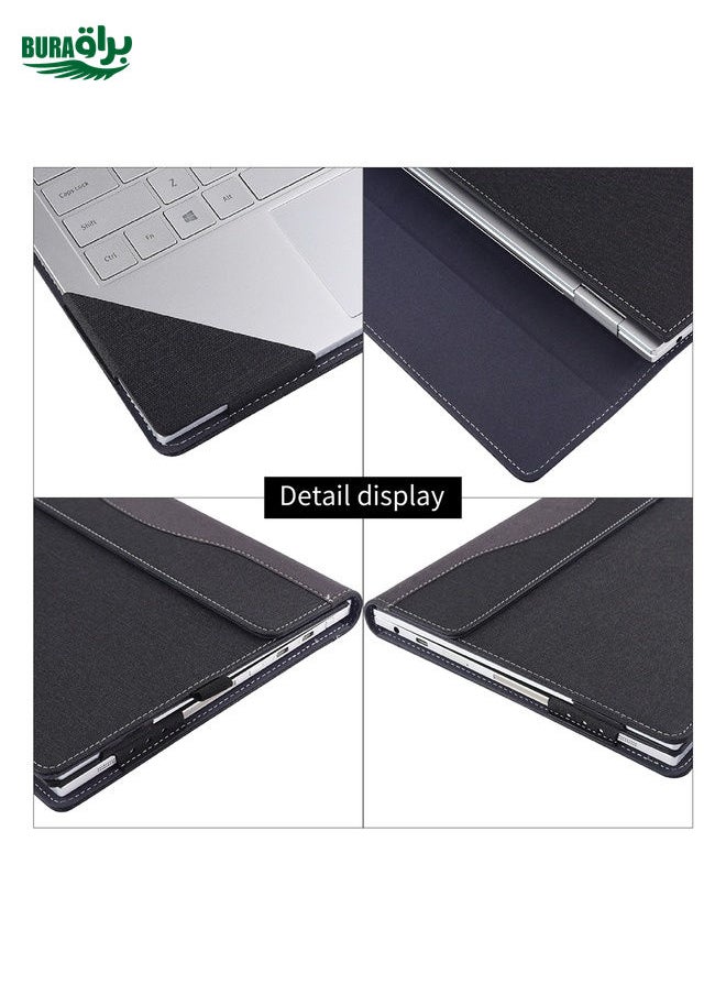 لجهاز Microsoft Surface المحمول 6 13.5 بوصة القماش الملمس الملمس المحمول العلبة مع وظيفة حامل (أسود)