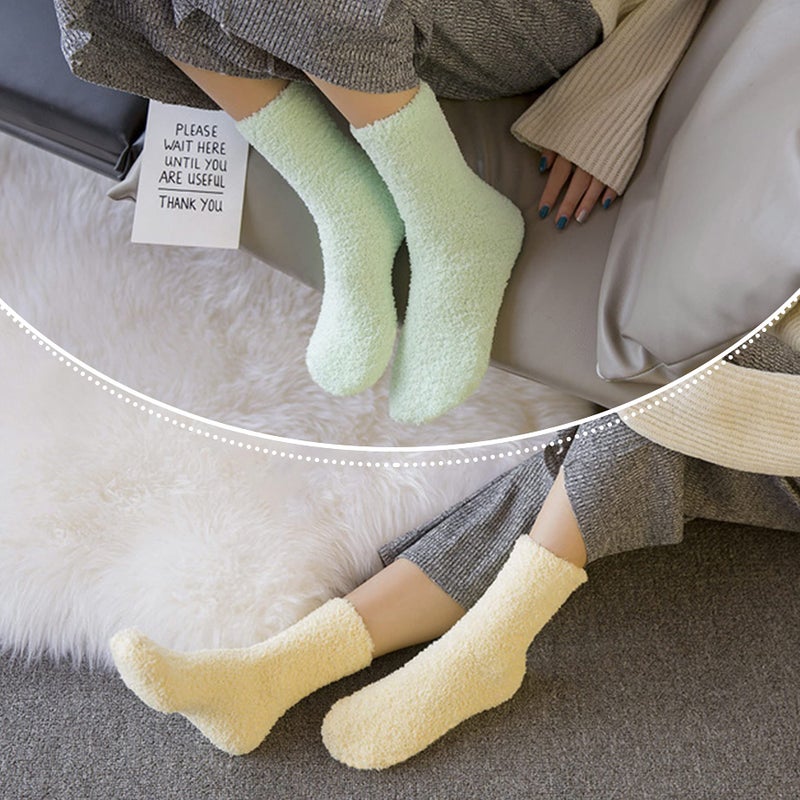 LINEMIN Womens Fuzzy Socks Cozy Fluffy Winter Warm Slipper Socks Microfiber Soft Home Sleeping Socks (5 Pack Soild Color B) - Image 5