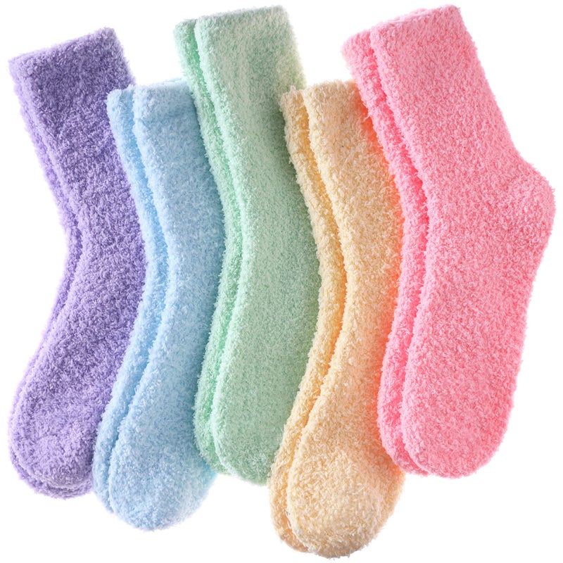 LINEMIN Womens Fuzzy Socks Cozy Fluffy Winter Warm Slipper Socks Microfiber Soft Home Sleeping Socks (5 Pack Soild Color B) - Image 1