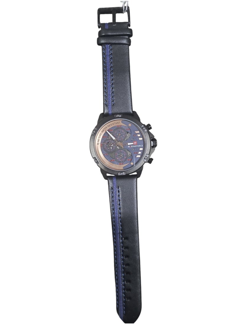 Mens Skeleton Dial Leather Strap Watch Analog Quartz Waterproof Chronograph with Multi Function Sub Dials