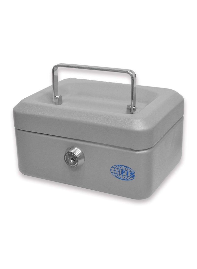 FIS Cash Box Steel Grey Color With key lock, 6 Inch Lock Size, 152 x 115 x 80 mm - FSCPTS0034GY - Image 1