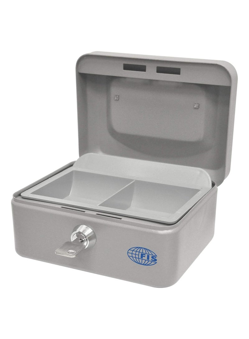 FIS Cash Box Steel Grey Color With key lock, 6 Inch Lock Size, 152 x 115 x 80 mm - FSCPTS0034GY - Image 2