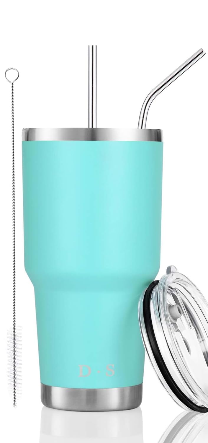 DS 30oz Mint Tumbler Stainless Steel Double Wall Vacuum Insulated Mug with Straw and Lid Cleaning Brush for Cold and Hot Beverages