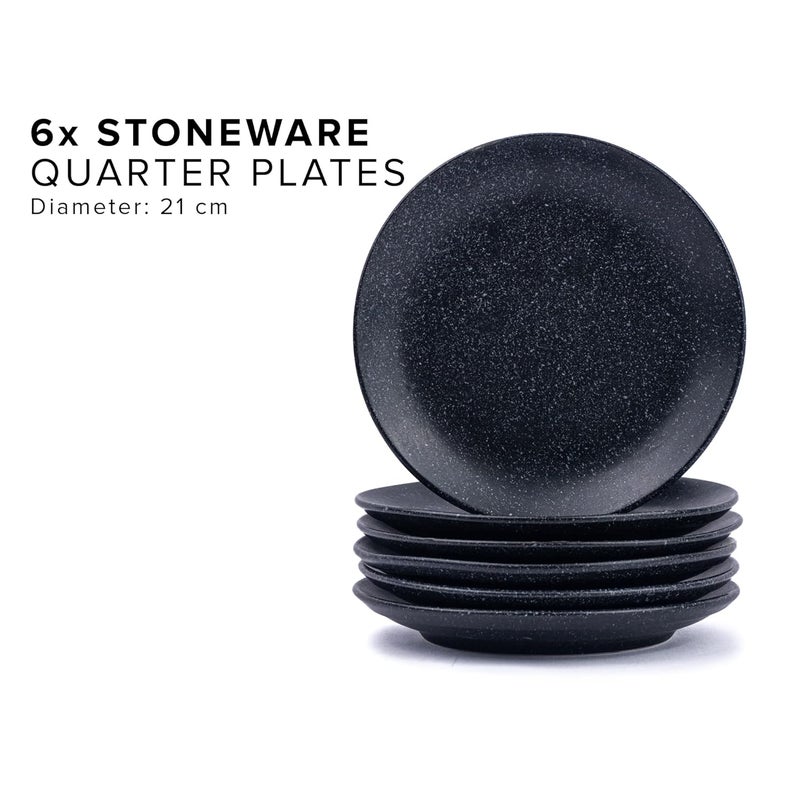 Shay Quarter Plates Set of 6 Black Speckle Matte Finish Premium Stoneware Snacks Plates Set of 6 Dessert Plates Snack Plate Small Plates Quarter Plate Black Speckle - Image 2