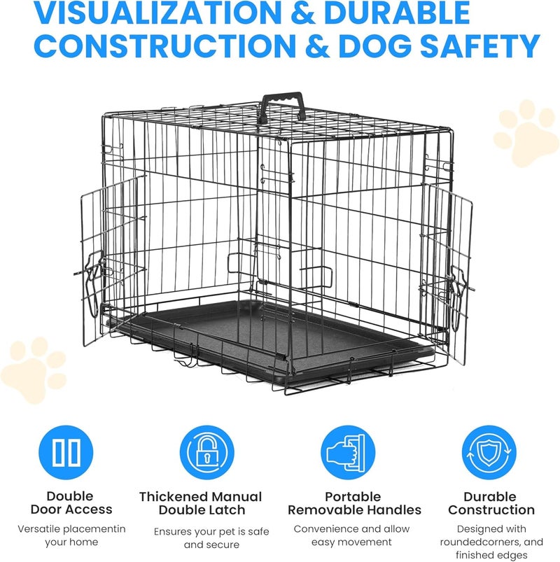 Simple Deluxe 24-Inch Small Dog Crate with Divider, Double Door Folding Metal Wire Cage with Leak-Proof Plastic Tray, Portable Pet Kennel for Indoor, Outdoor, and Travel - Image 4